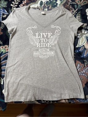 Harley-Davidson Gray V-Neck 'Live to Ride' Graphic Tee